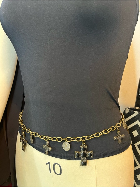 Vintage Gold Tone Cross Coin Charm Belt Adjustable Boho Gothic main image 8